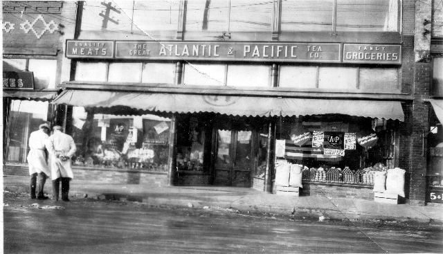 The A & P store occupied a portion of the former Blumrosen building, moving there from River St. in 1929. The building is still in existence today on S. Cedar Street.