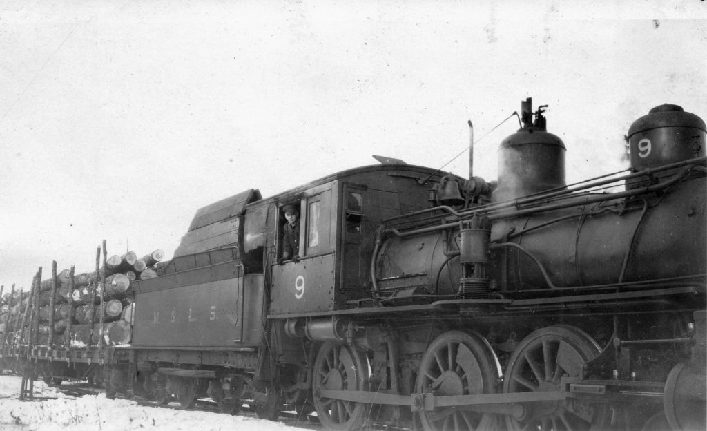 Locomotive No. 9 was built in 1890 and was originally owned by the Alabama Midland Roadroad.  It was acquired by the Ann Arbor Railroad and transferred to the Manistique & Lake Superior Railroad in 1913. Niles/Helmka Family Collection