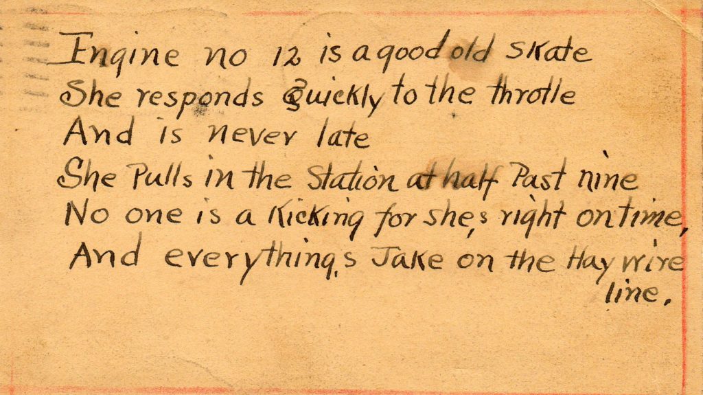 Poem on back of postcard believed written by Lavern Niles (1930)