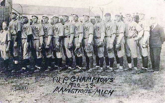The above photo of the Manistique championship baseball team by E.O. Brault appeared in the October 4, 1923 edition of the Pioneer Tribune.