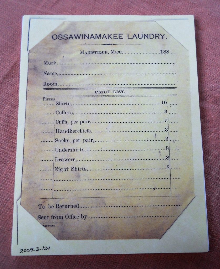 Ossawinamakee Laundry form donated by Chris Orr